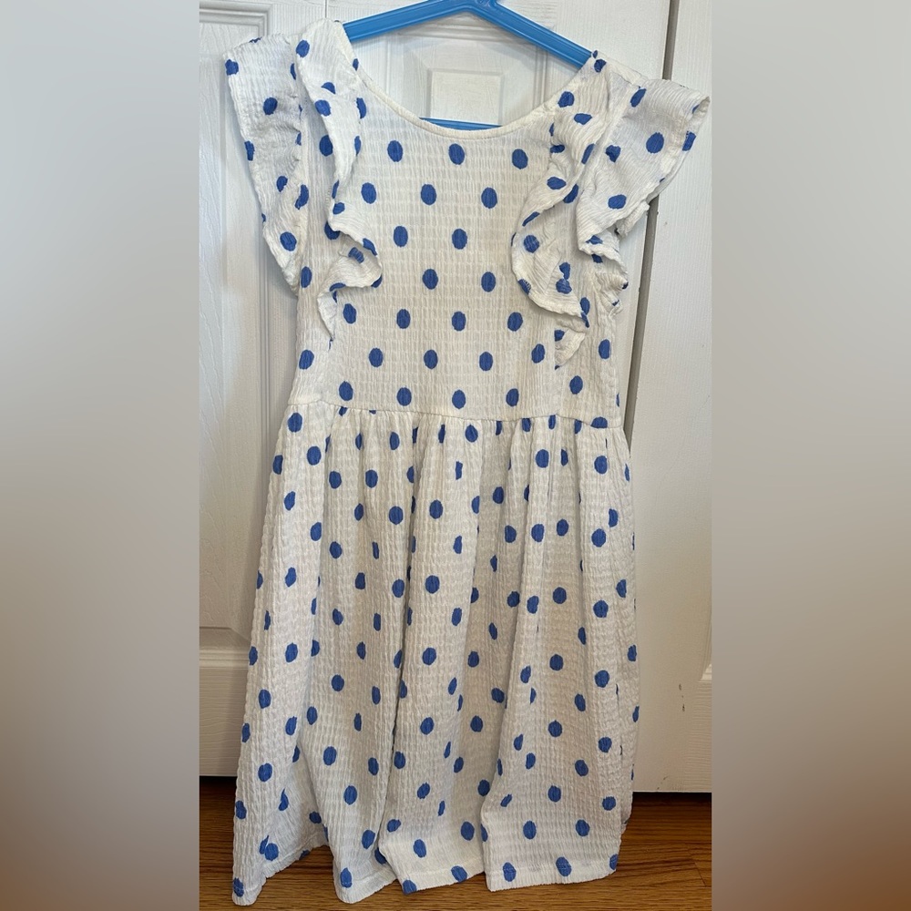 Zara girls size 10 white dress with blue polka dots